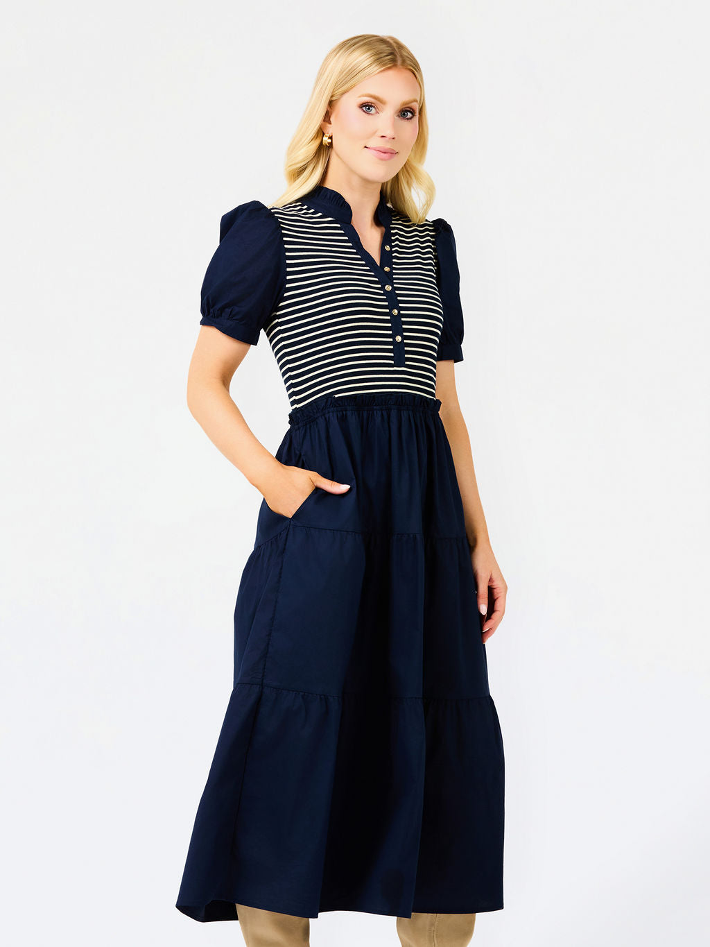 Vanessa Dress in Navy Stripe