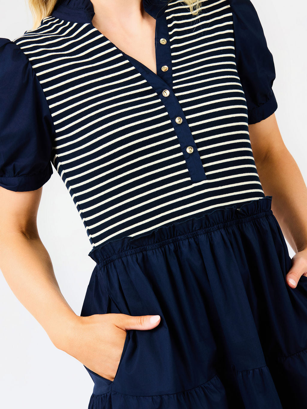 Vanessa Dress in Navy Stripe