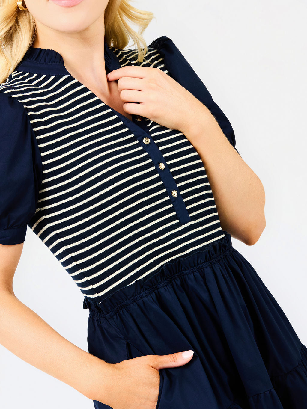 Vanessa Dress in Navy Stripe