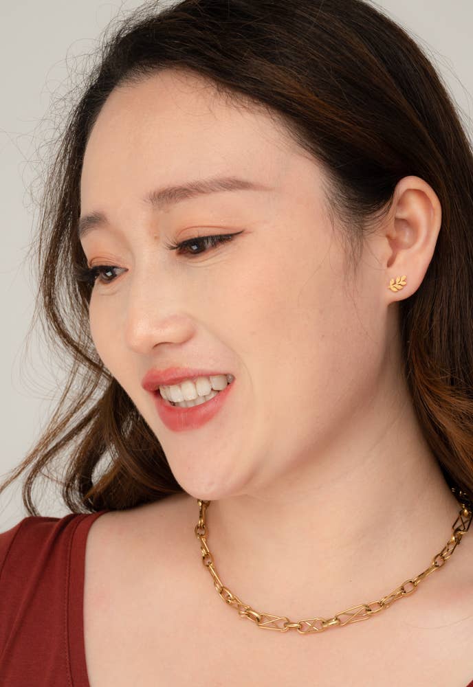 Frosted Rowen Leaf Stud Earrings