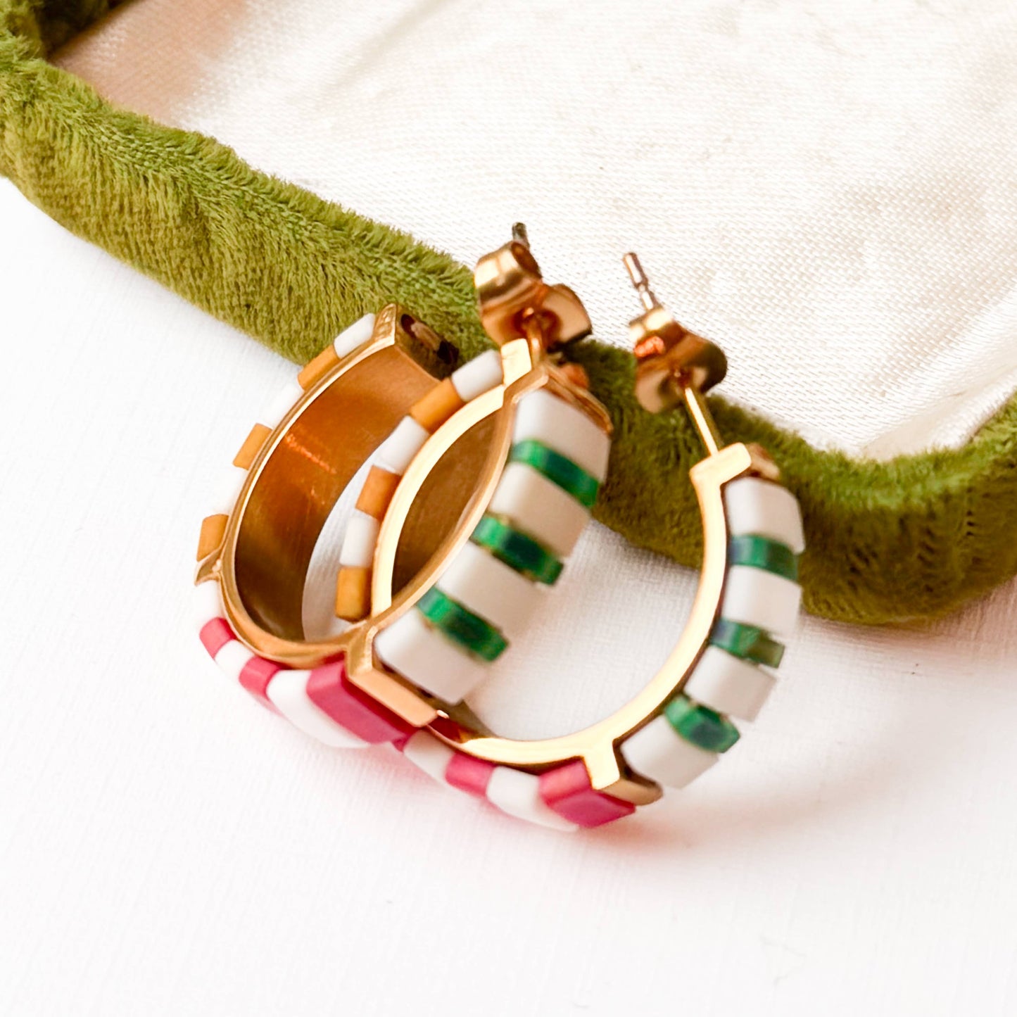 Cream Tila Bead Hoop Earrings