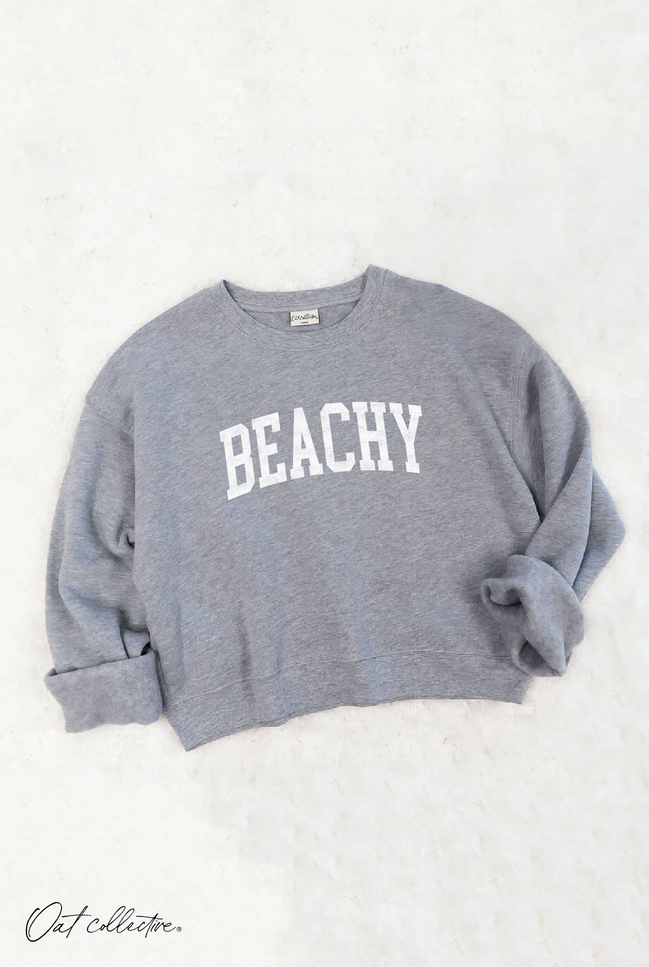 Beachy Mid Cropped Graphic Sweatshirt in Heather Grey