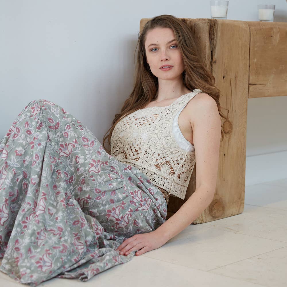 Radha Block Printed Cotton Maxi Skirt