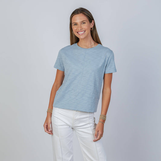 Celia Perfect Length Tee in Dusty Blue