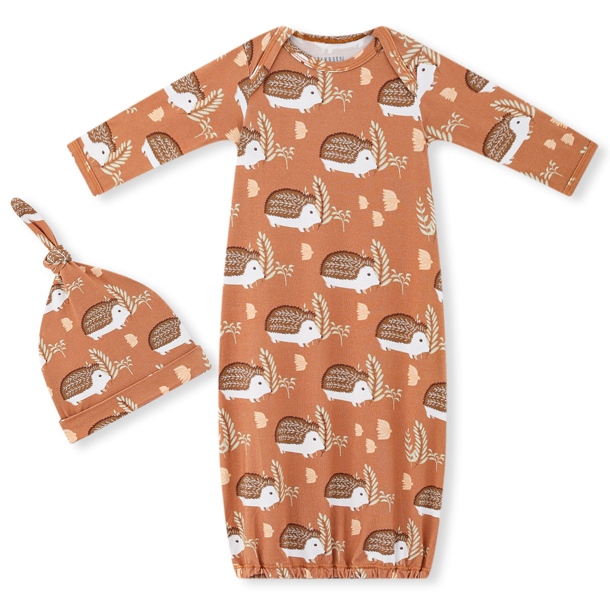 Newborn Gown & Hat Set in Hedgehog (Luxe Stretch)