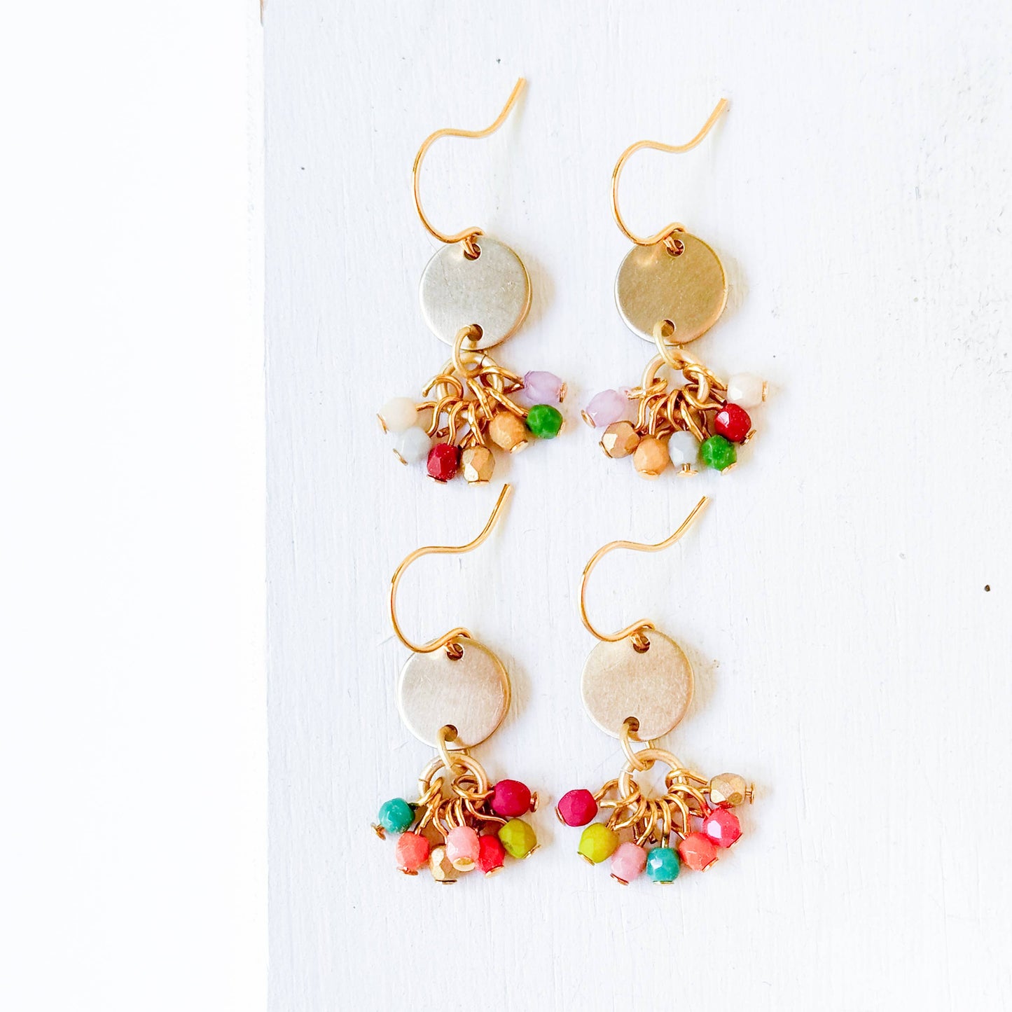 Tiny Beaded Cluster Brass Earrings