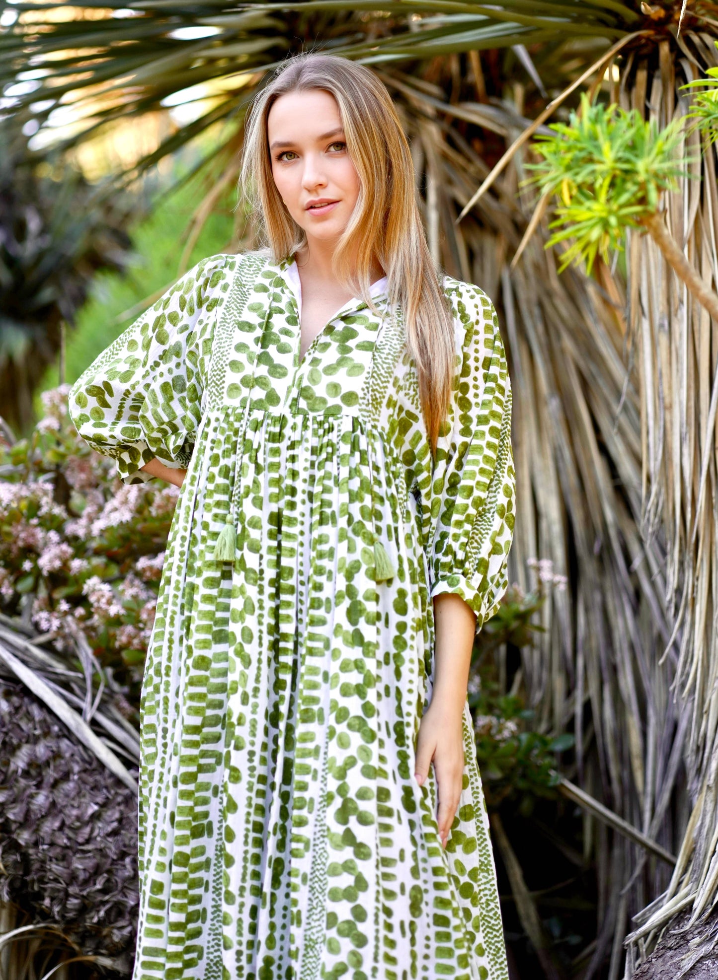 Mylah Midi Dress Block Printed  Green