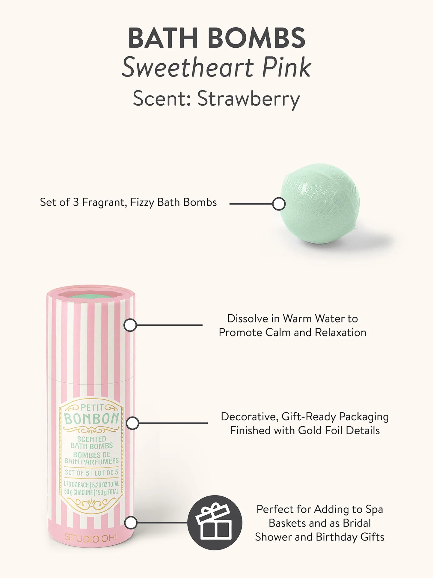 Petit Bon Bon Sweetheart Pink Bath Bombs