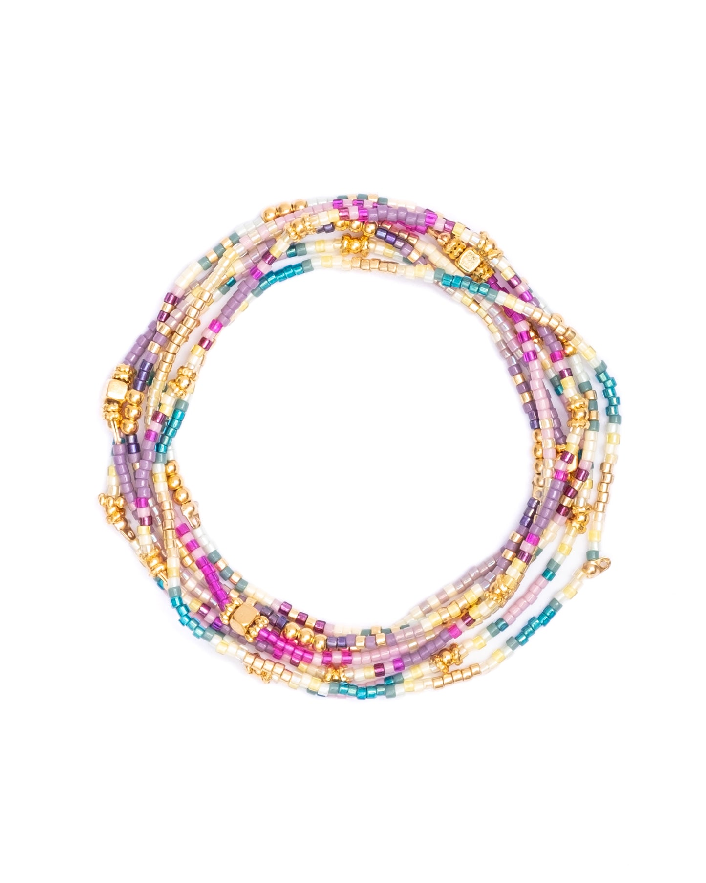 Set/7 Miyuki Beaded Stretch Bracelet Set in Aqua/Purple