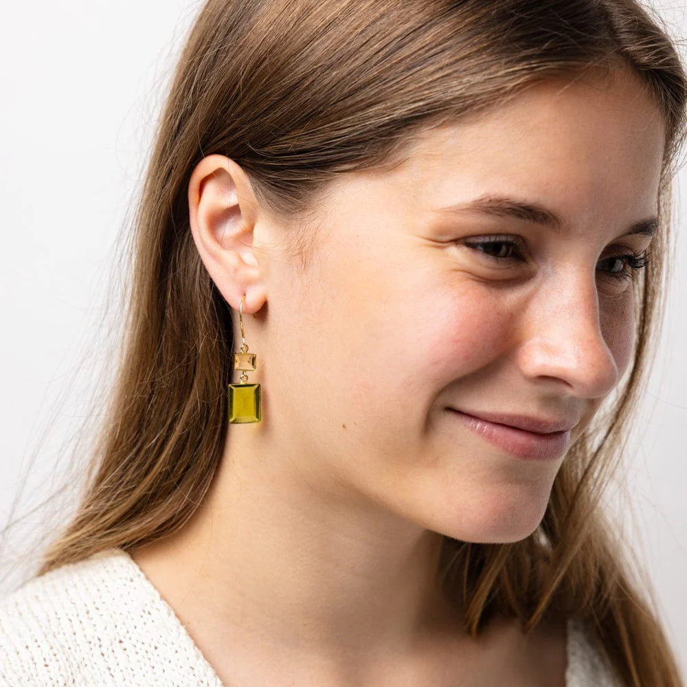 Veronica Cut Glass Earring in Green