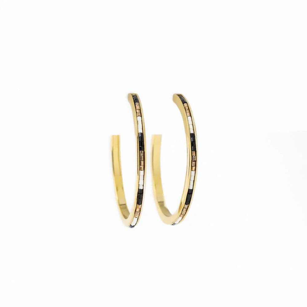 Lulu Hoop Earrings in Black, Ivory, + Gold