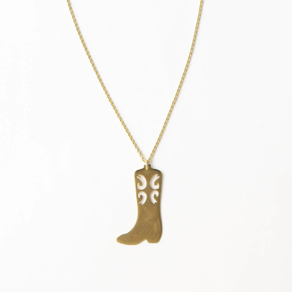 Lacey Boot Pendant Necklace Brass