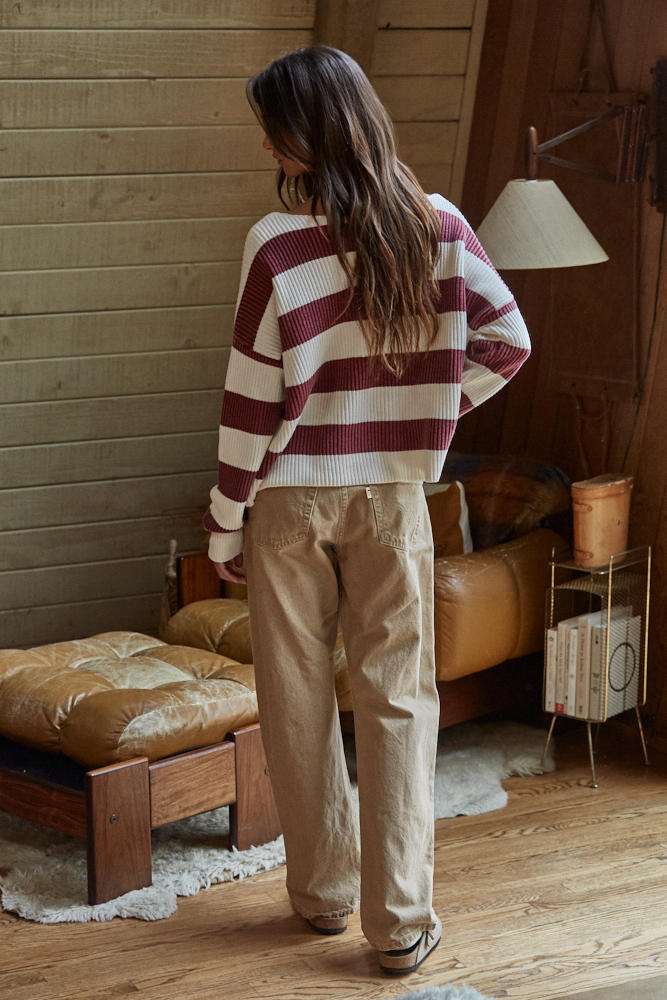 Calloway Striped Boatneck Sweater in Wine