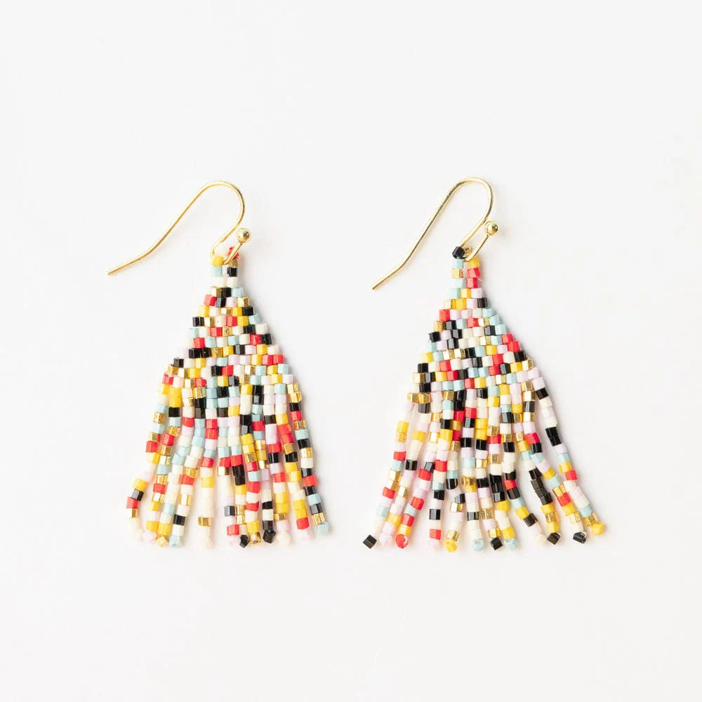 Cassie Confetti Fringe Earrings in Black + Lemon