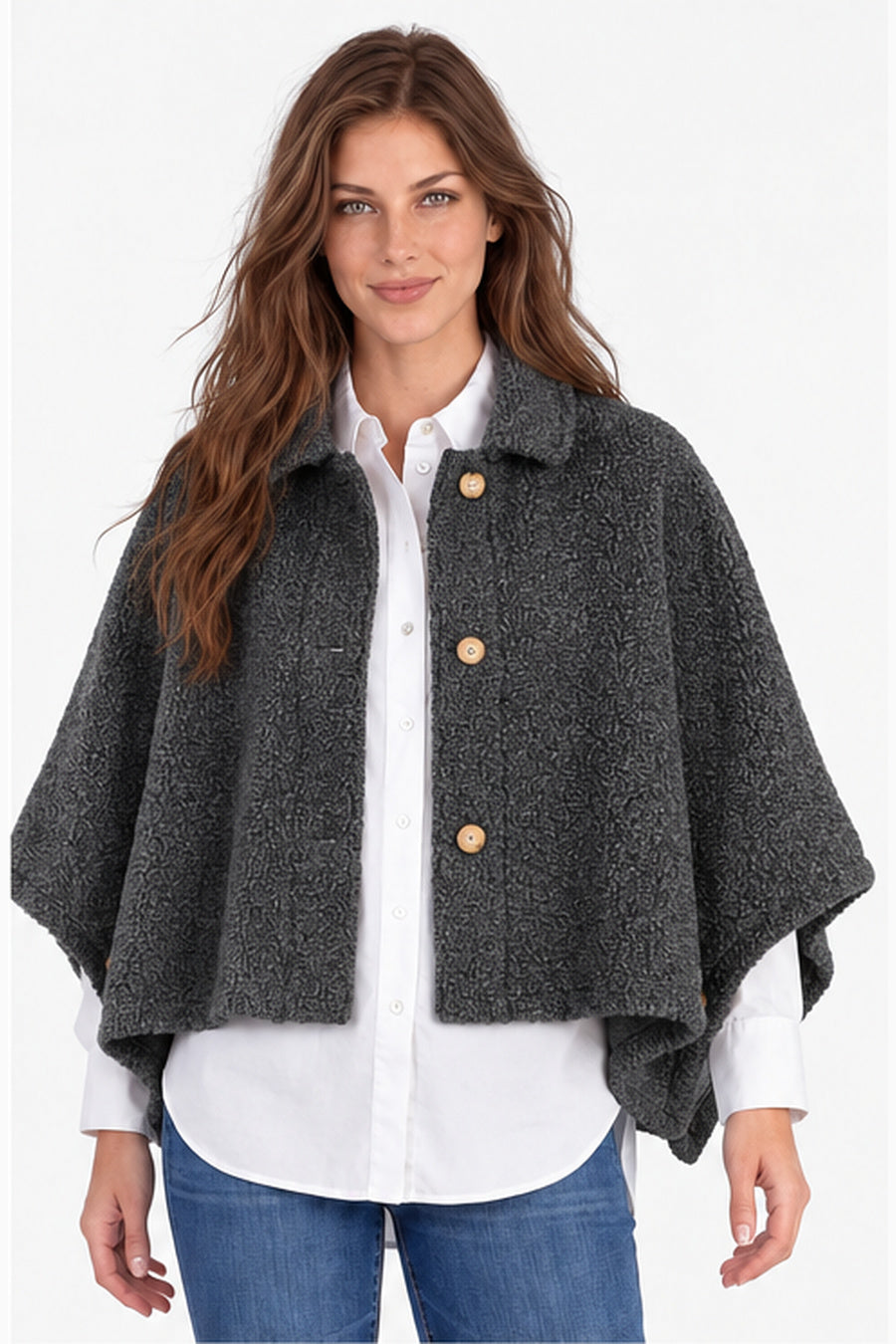  Cape in Charcoal - front view