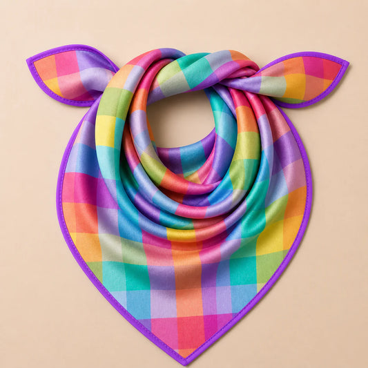 Rainbow Plaid Silk Scarf