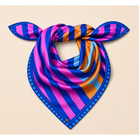 Framed Striped Tile Silk Scarf