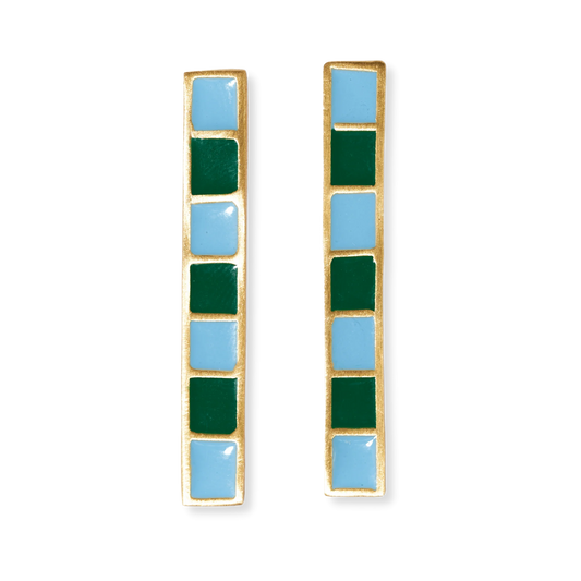 Adele Colorblock Enamel Bar Earrings Green/Light Blue