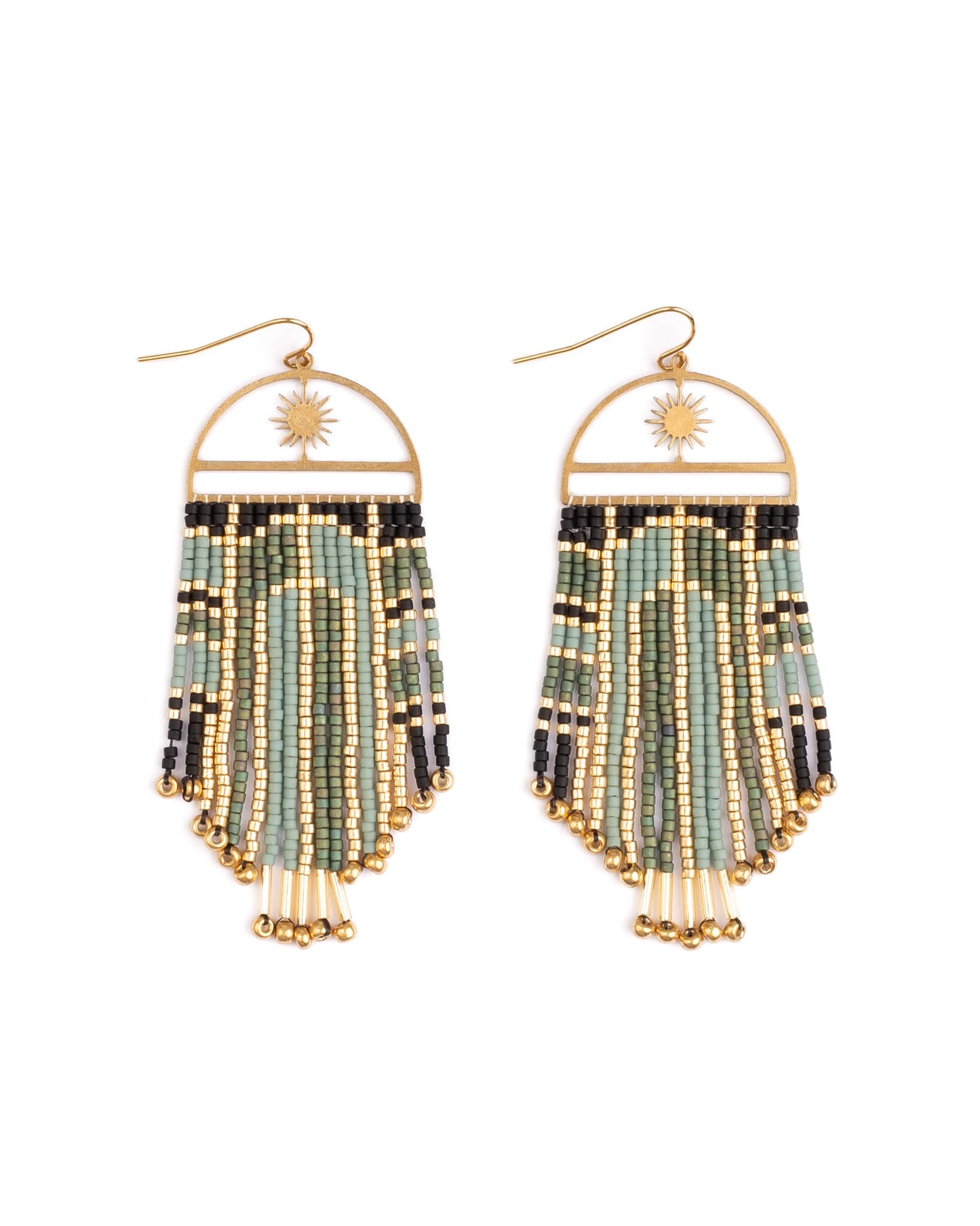 Arcadia Fringe Earrings in Green/Black