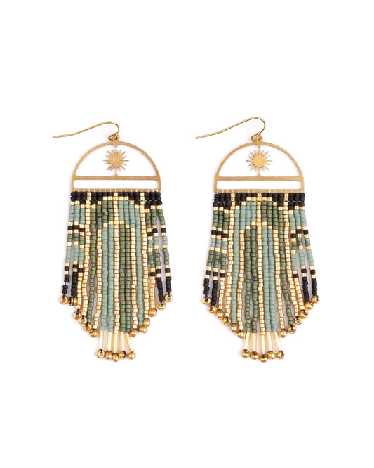 Arcadia Fringe Earrings in Green/Black