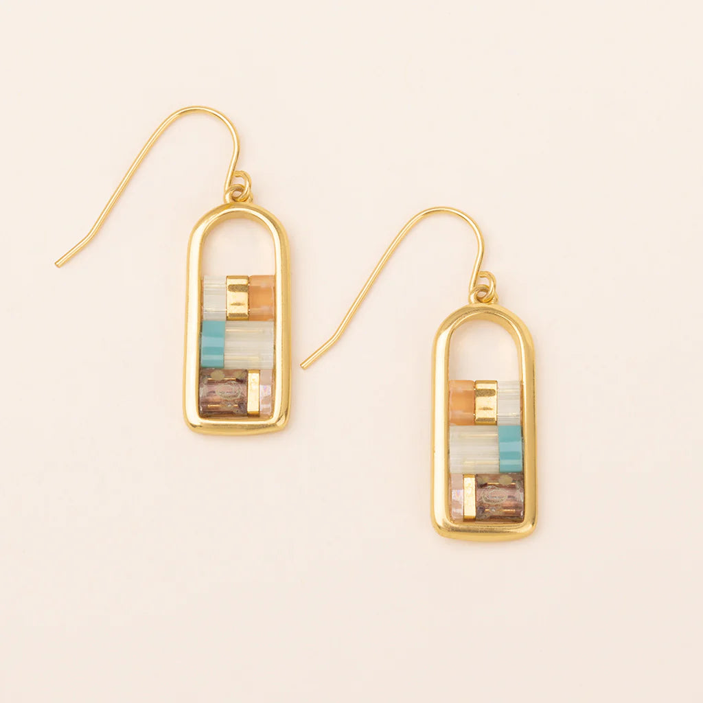 Good Karma Miyuki Frame Earring - Mint/Peach/Gold