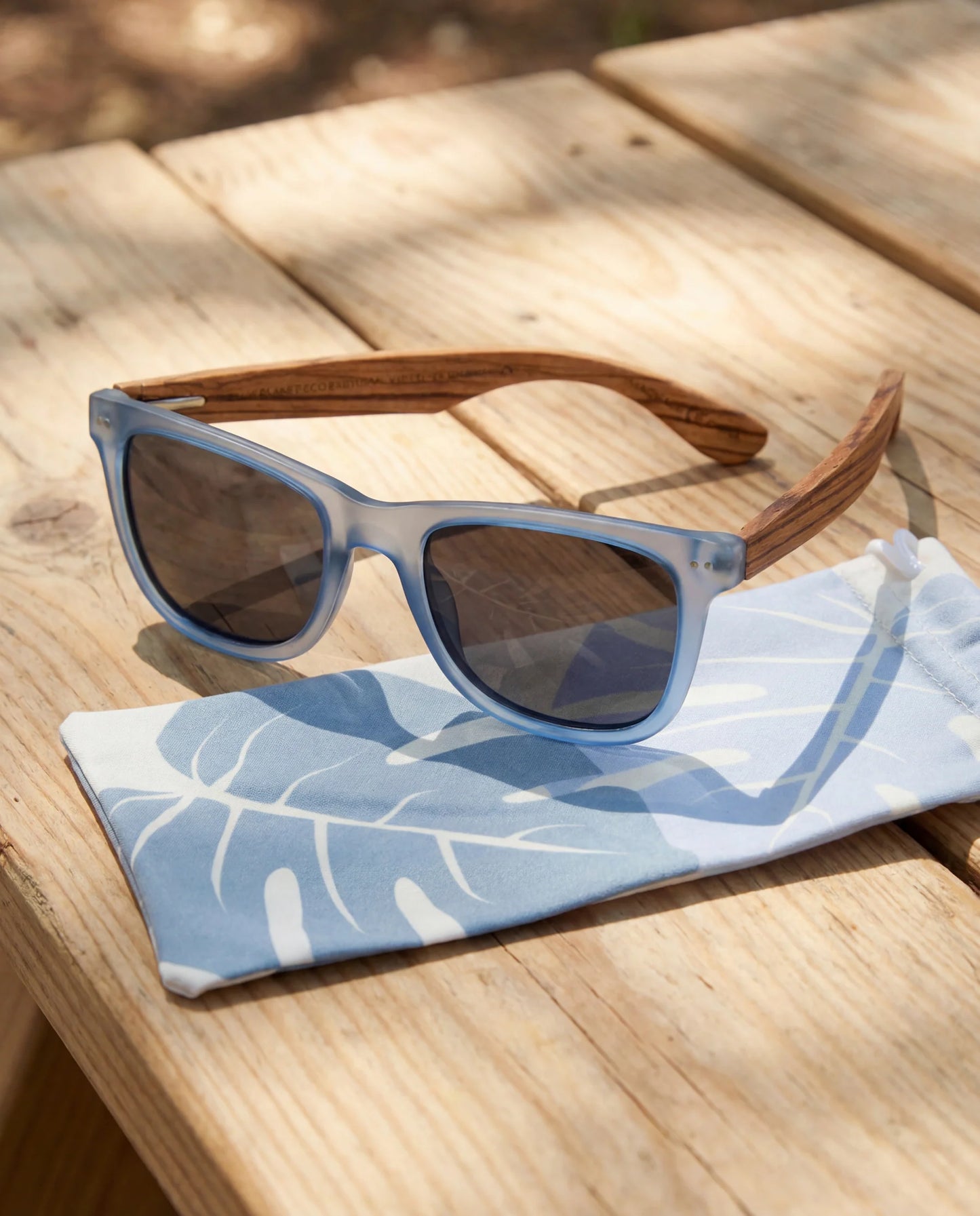 Grant Sunglasses in Matte Blue and Walnut Wood