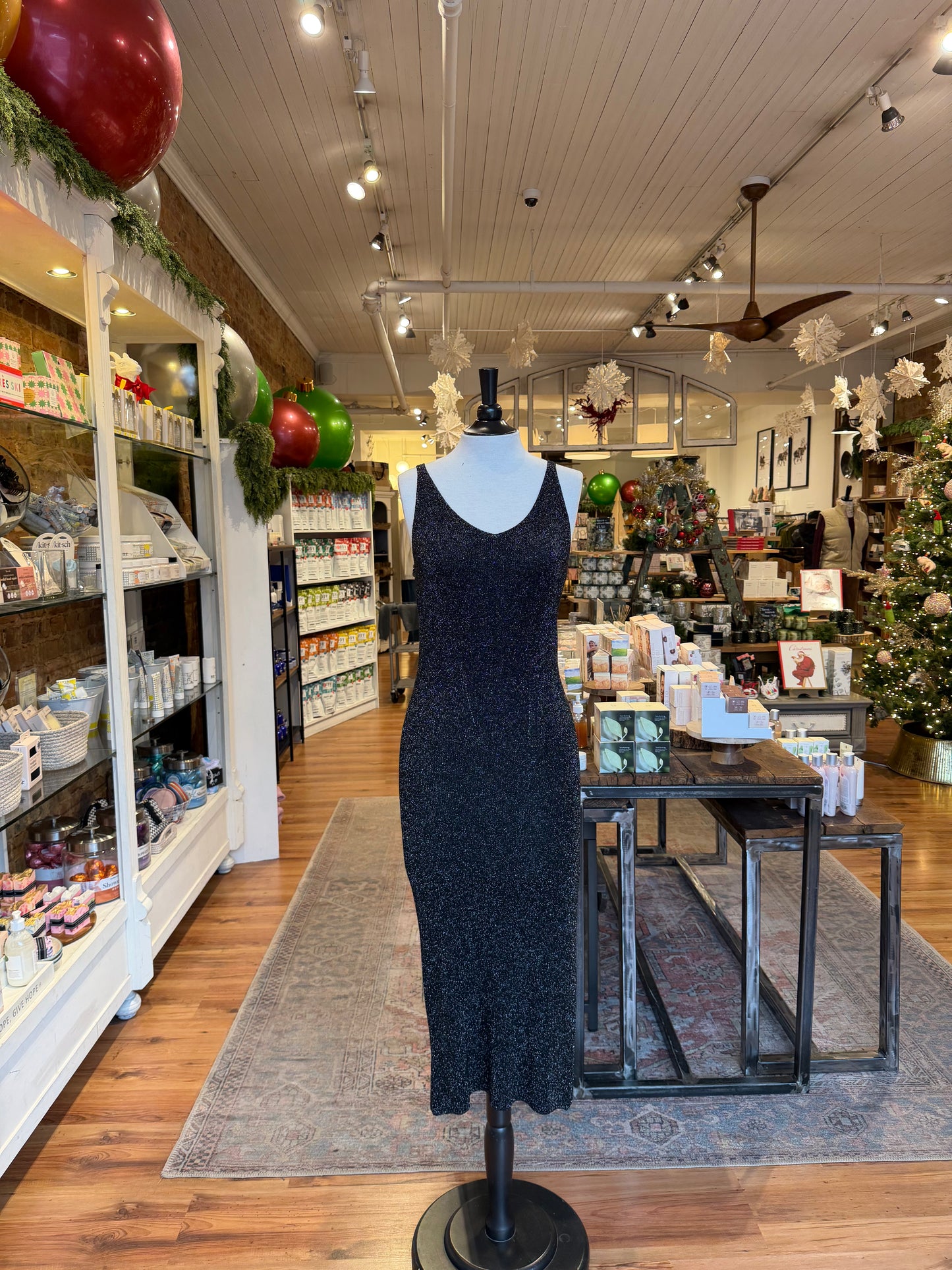 Luna Shimmer Slip Dress in Black