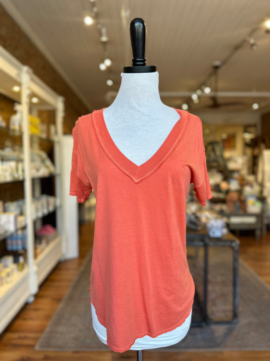 Baltimore V Neck Tee in Persimmon