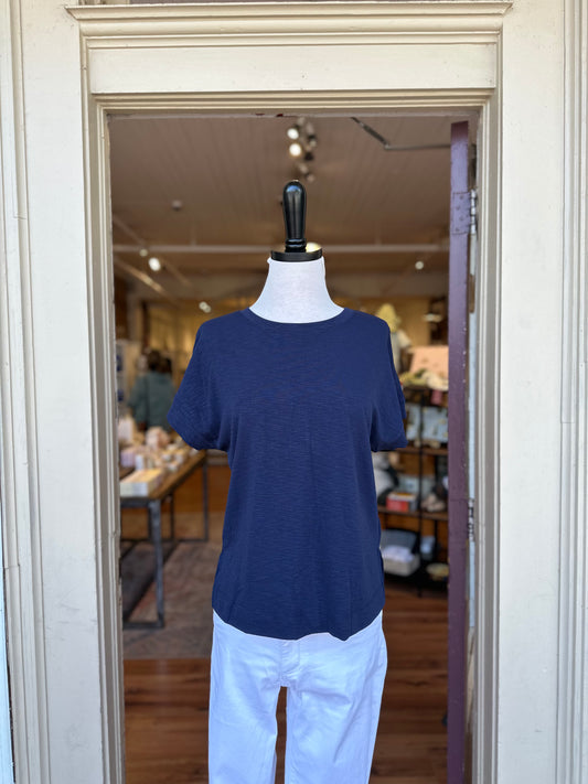Short Sleeve Top with Side Open in Blue Night