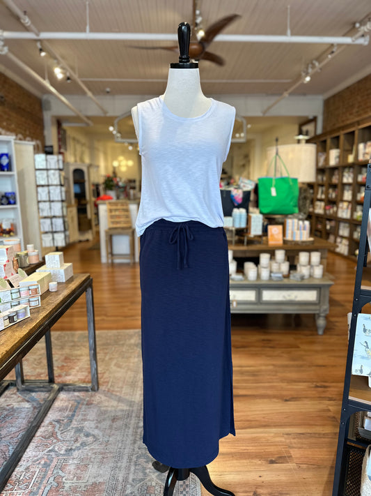 Side Open Long Skirt with Pockets in Blue Night