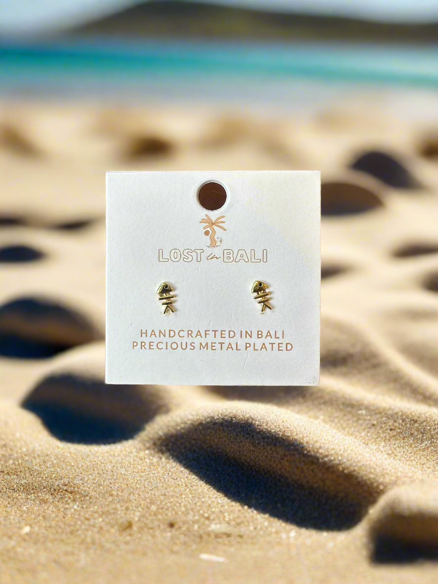 Fishbones Gold Earrings