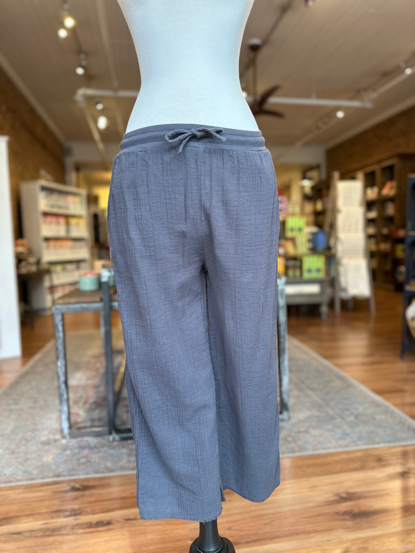 Ribbed Waist Midi Pants in Washed Ebony