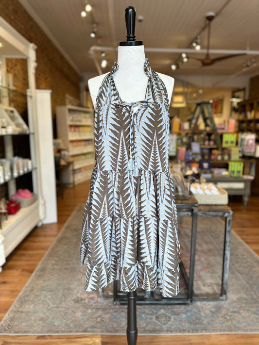 Short Tiered Dress in Grey Fern