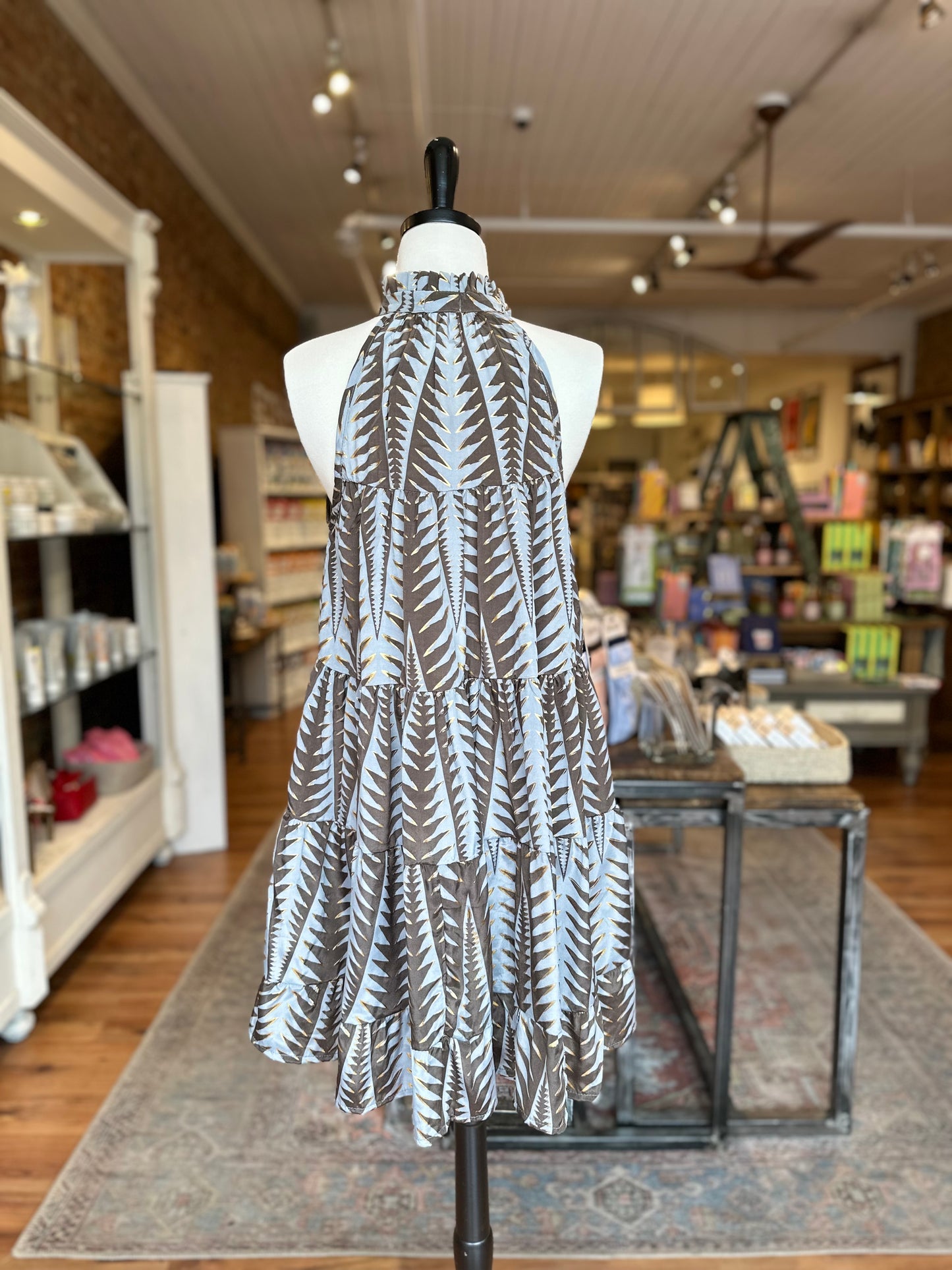 Short Tiered Dress in Grey Fern