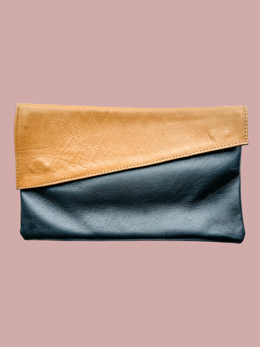 GR Convertible Crossbody & Clutch in Caramel + Ink Black