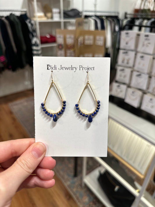 Gold Stone Drop Earrings in Lapis