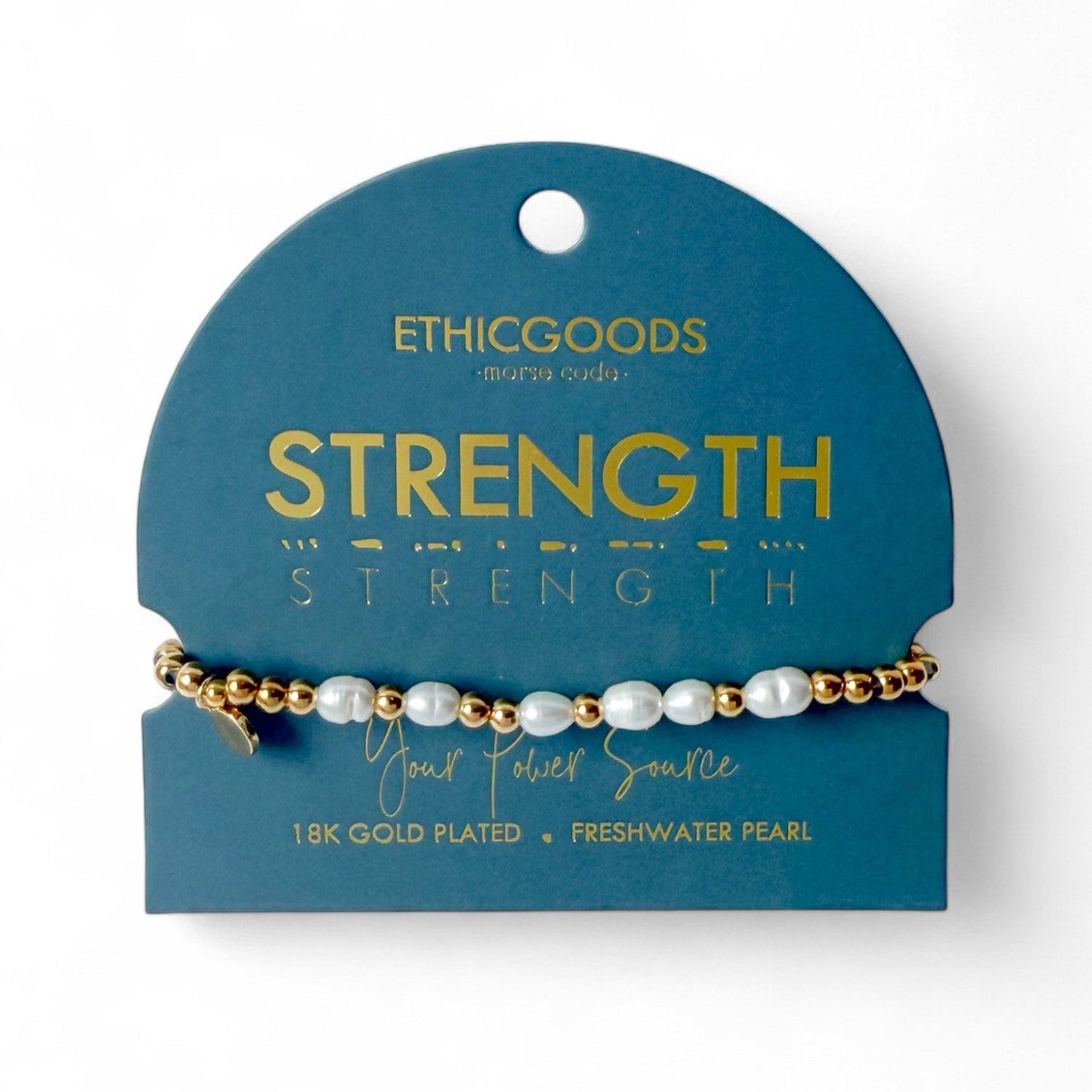 Morse Code Pearl & Gold Bracelet | STRENGTH