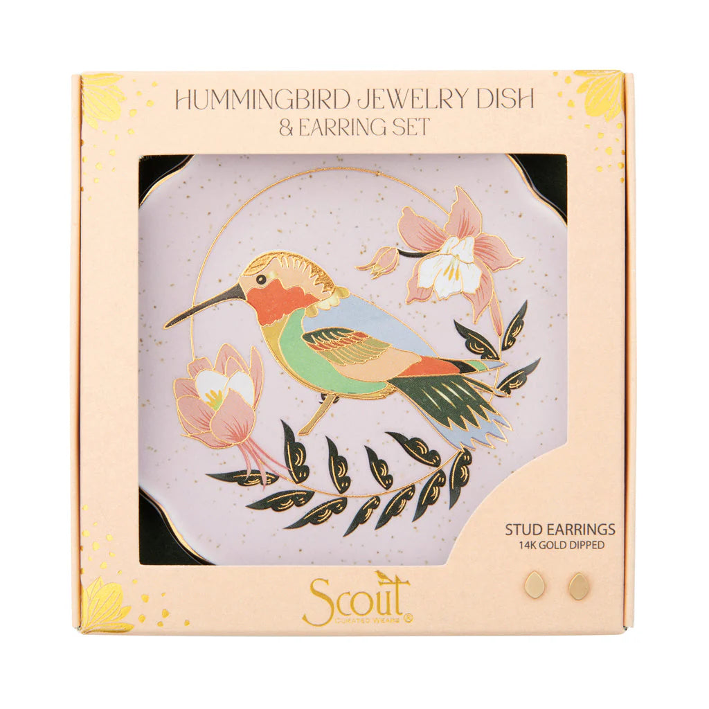 Jewelry Dish & Stud Ear Set - Hummingbird/Lavender