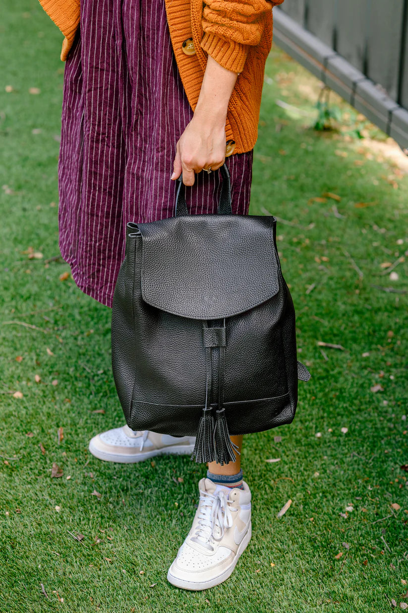 GR Tassel Backpack in Pebbled Black