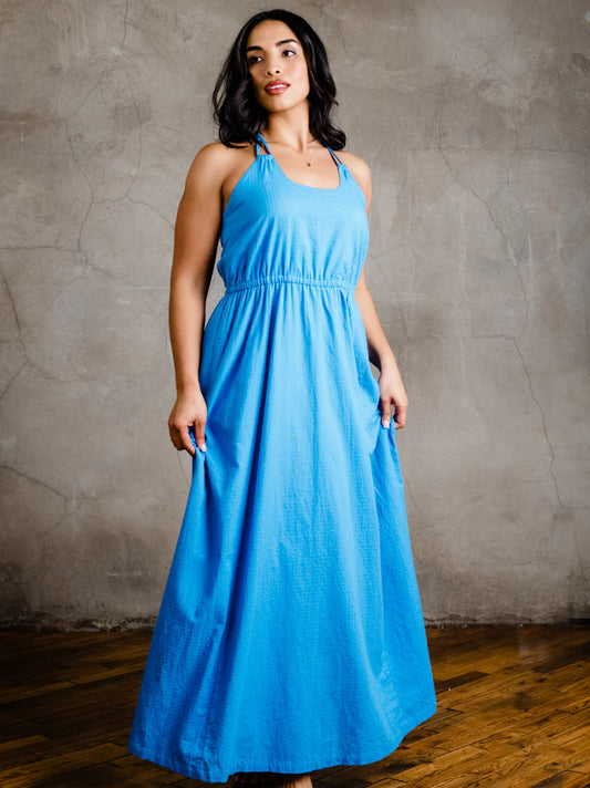 Jazmyn Strappy Maxi Dress in Santorini Blue