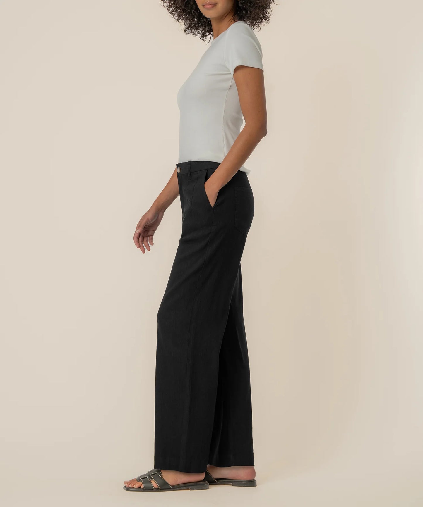 Meg Wide Leg Linen Pants in Black