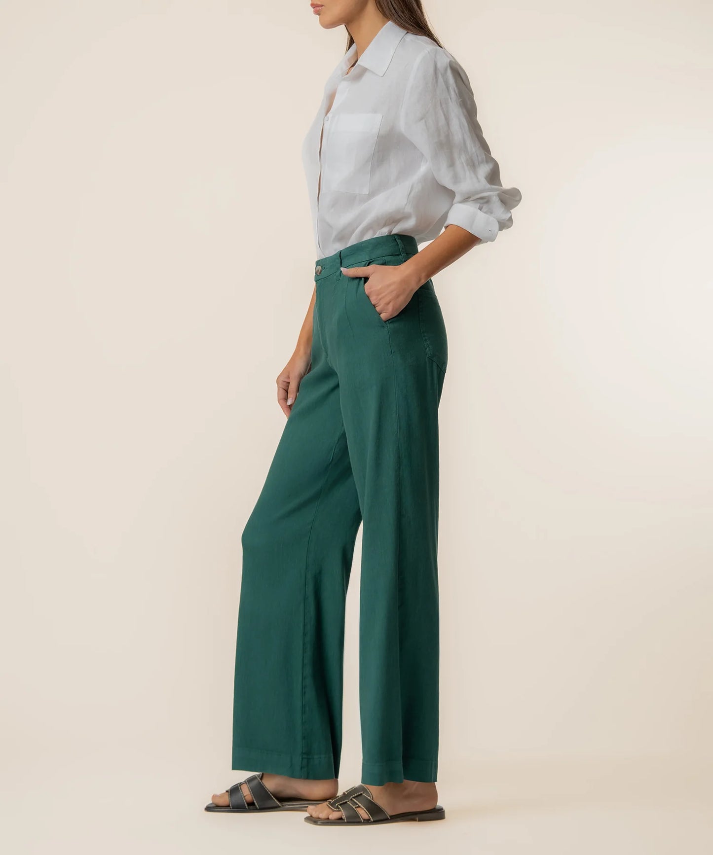 Meg Wide Leg Linen Pants in Jungle