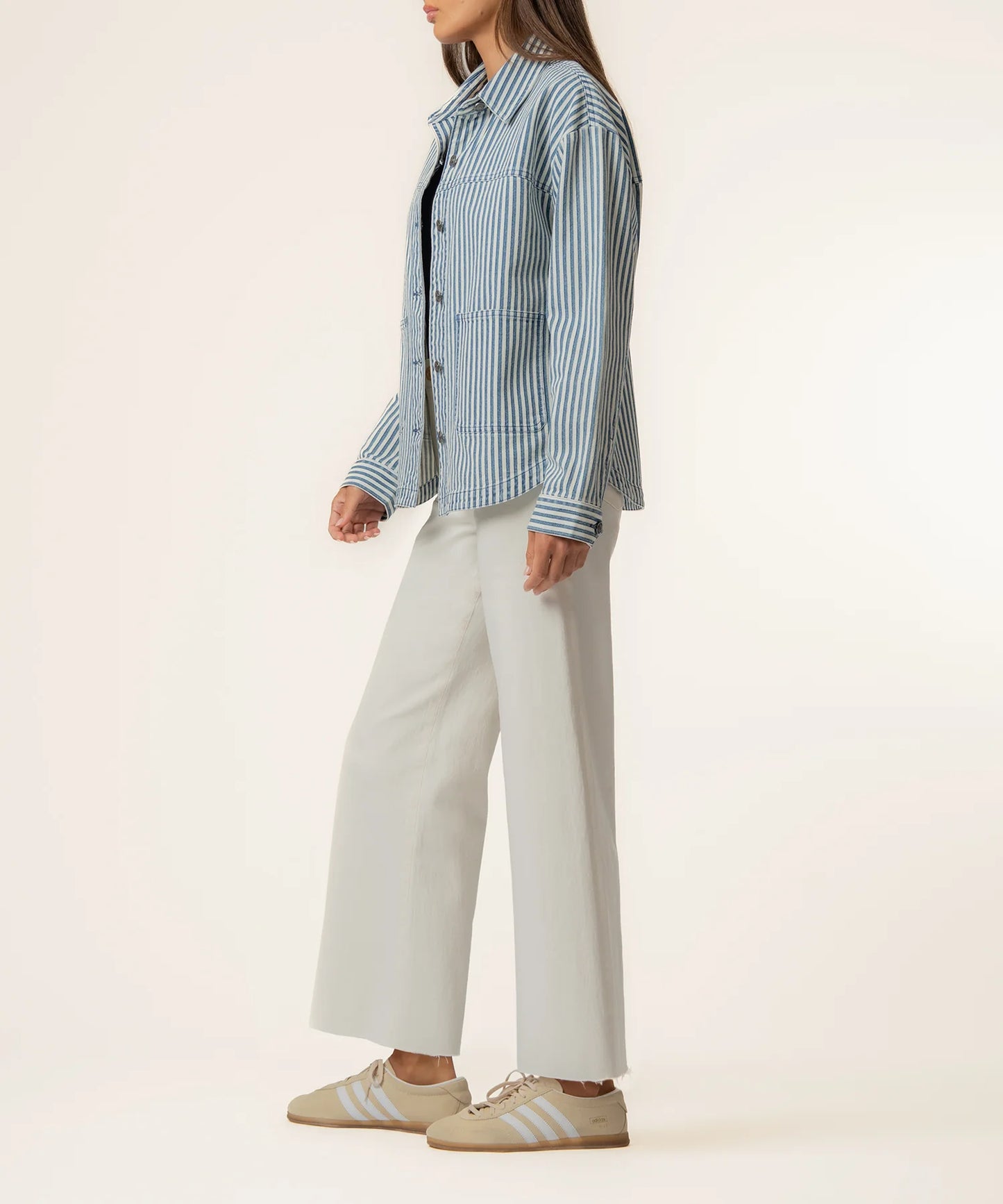 Ellie Striped Denim Jacket in Indigo/White