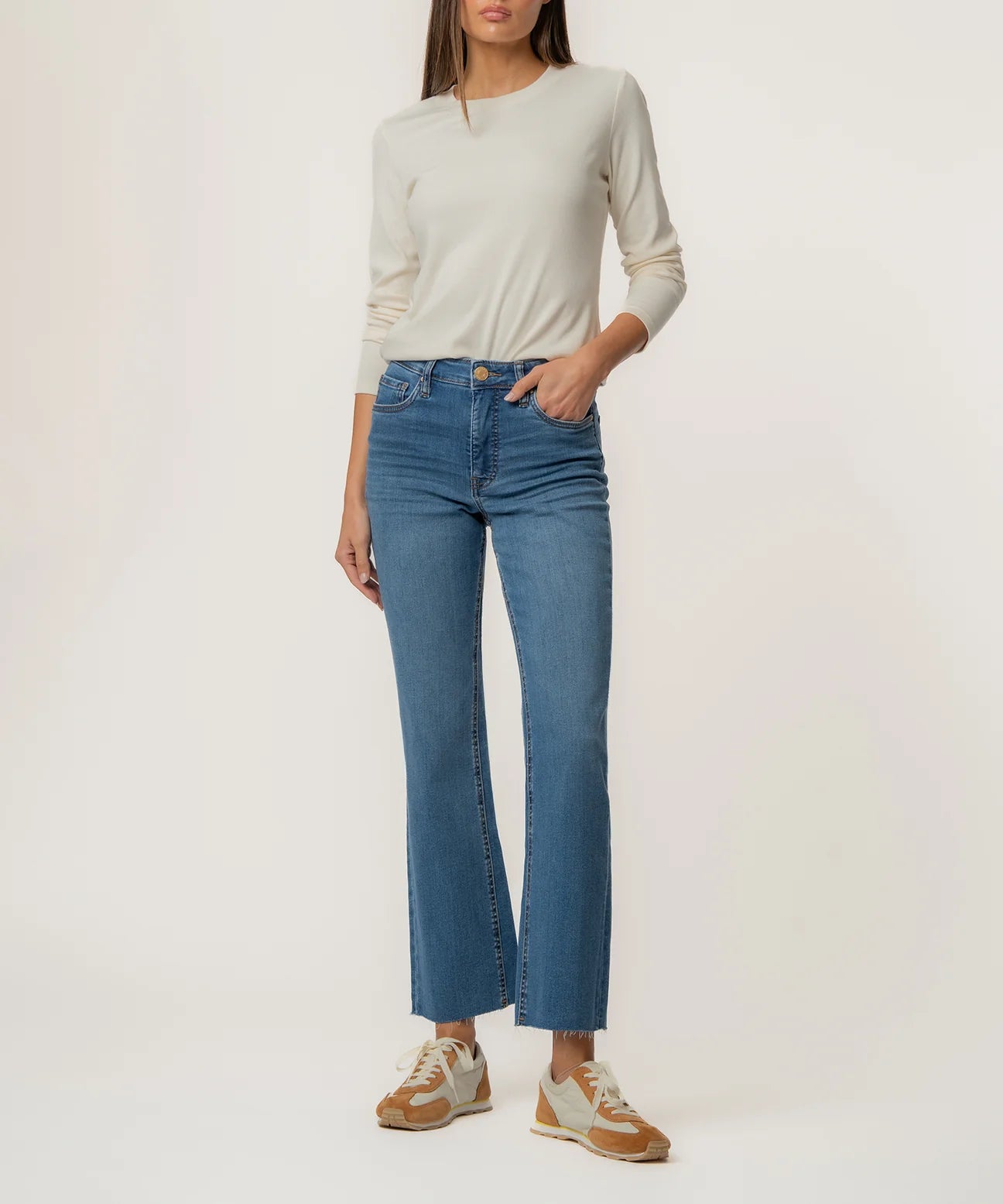 Kelsey High Rise Ankle Flare with Leg Inset in Sentiment