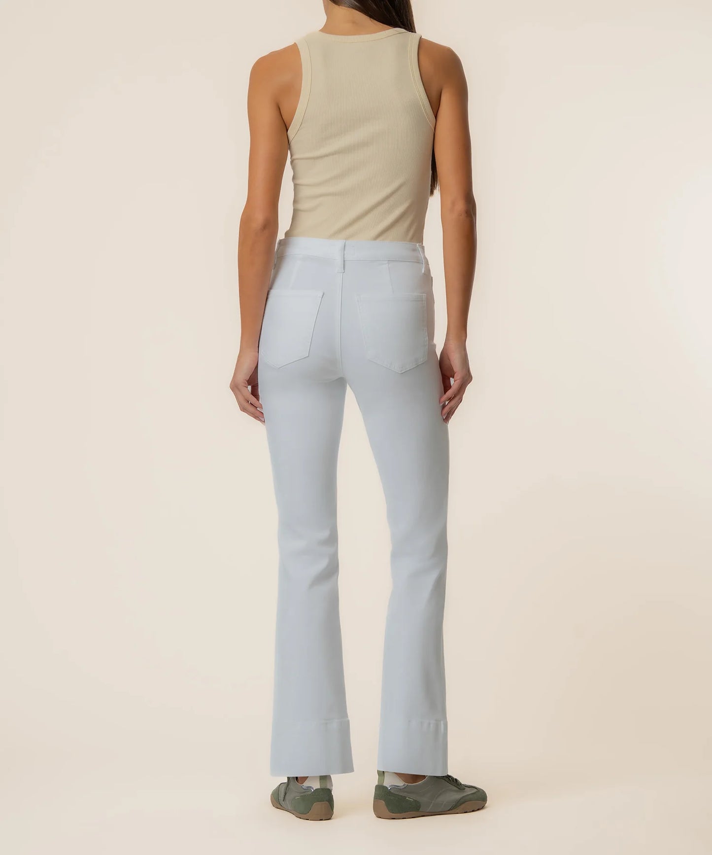 Kelsey Mid Rise Kick Flare with Wide Hem in Optic White (Long Inseam)