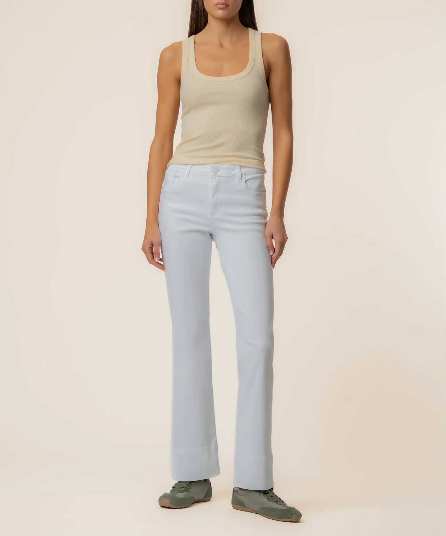 Kelsey Mid Rise Kick Flare with Wide Hem in Optic White (Long Inseam)