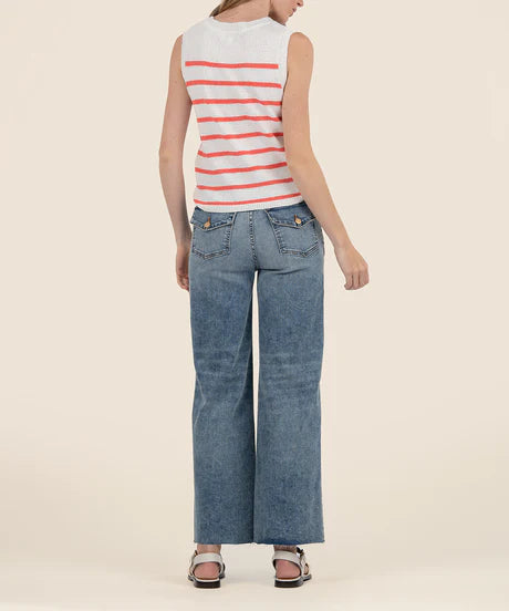 Contessa-Pullover Striped Knit (Ivory/Coral)