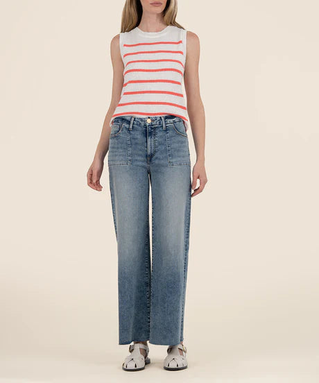 Contessa-Pullover Striped Knit (Ivory/Coral)