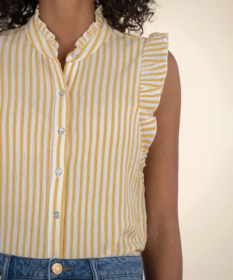 Katara Button Down Ruffle Top (Yellow/White)