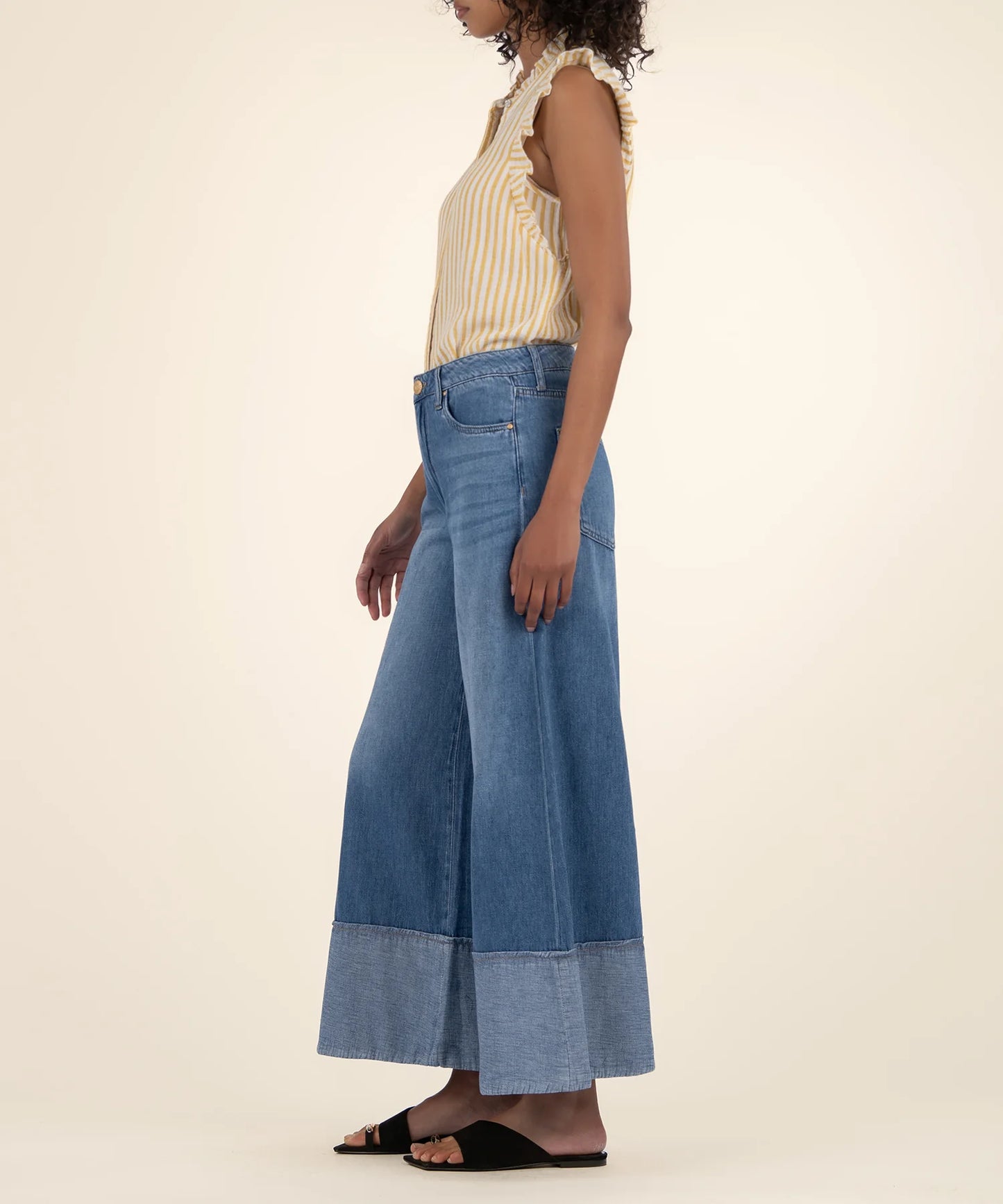 Katara Button Down Ruffle Top (Yellow/White)